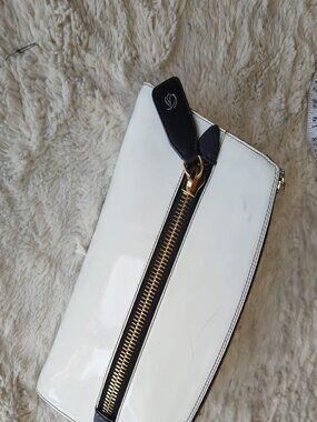 Gilda Tonelli Italy White Patent Leather Clutch Bag Pouch Zipper Gold Hardware